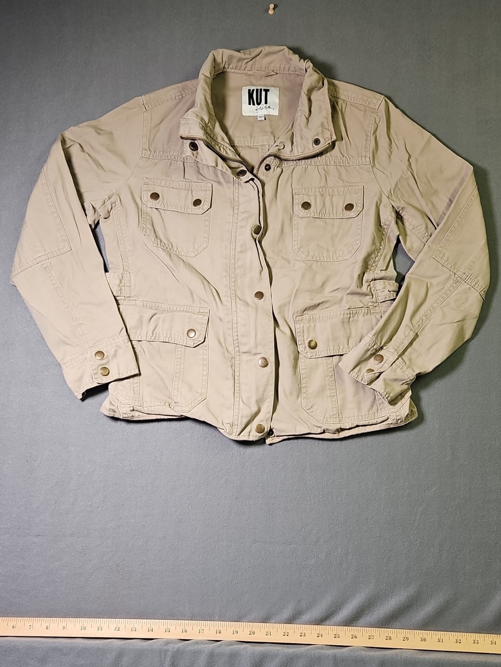 KUT from the Kloth Tan Utility Cargo Jacket Cotton Khaki Beige Large